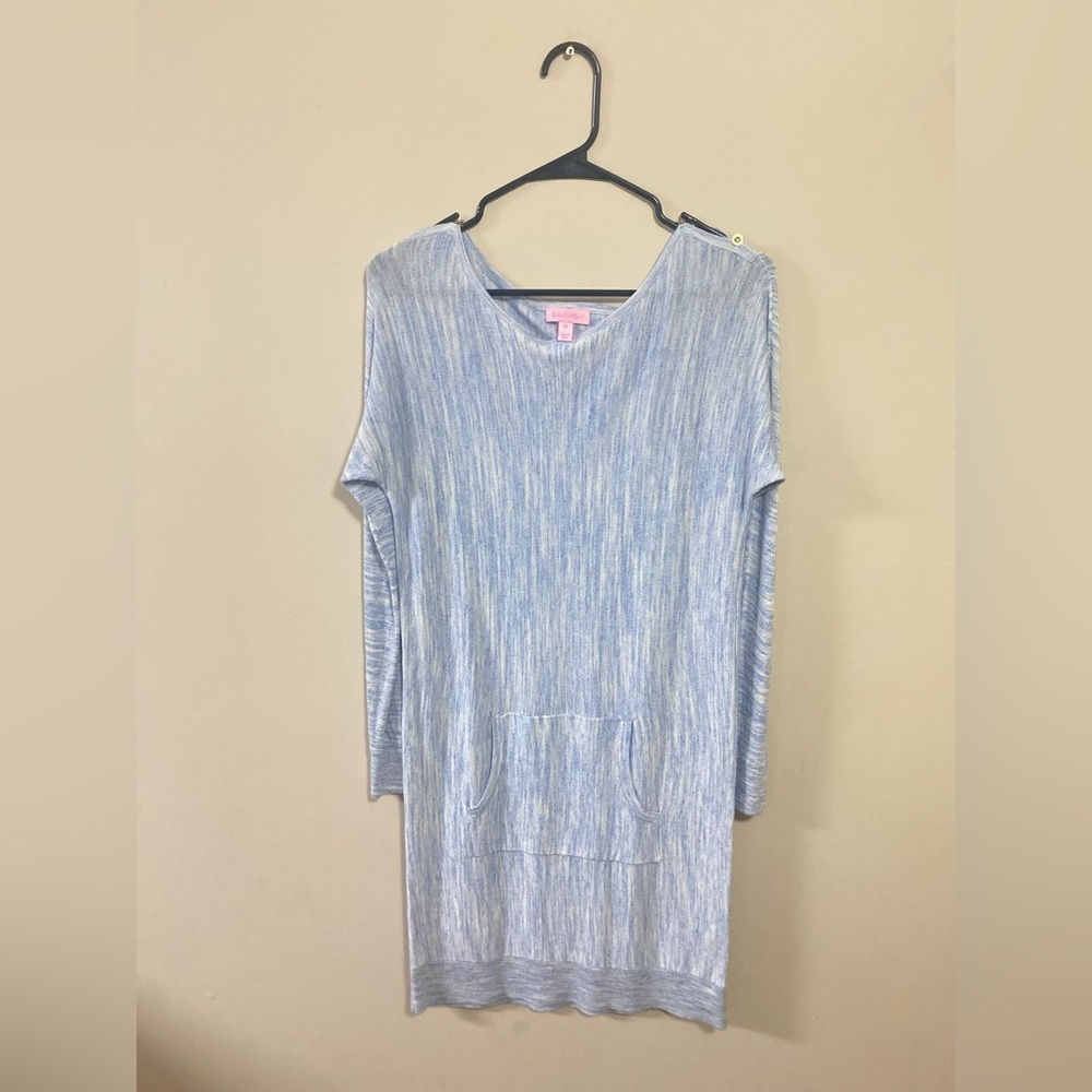 Lilly Pulitzer Size XS Jupiter Dress Lapis Blue Kangaro Pocket Wool Cotton Blend